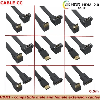 Удлинительный кабел 0,5 m от 90-градусова защитник, който е съвместим с HDMI 2.0, с Резба отвор за монтаж на панел, Висока скорост на трансфер на 4K 60Hz