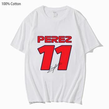 Sergio Checo Perez 11 Formula One Бяла Тениска за Мъже F1 Car Hot Game Дрехи С герои от Анимационни филми Женска Риза от 100% Памук Годишният Топ Y2k