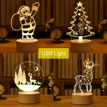 Акрилни USB лека нощ Коледна Украса за Дома Елха Лосове Коледен 3D Коледен Подарък Навидад 2021 Коледна Къща Декор Венец