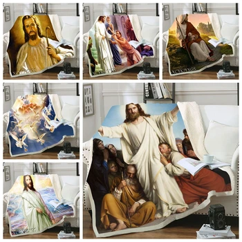 Бог Религия Исус Христос 3D Печат Плюшевое Флисовое Одеяло Модни Одеяла за възрастни Домашен Офис Ежедневното Одеяло Шерпа за деца и момичета B01