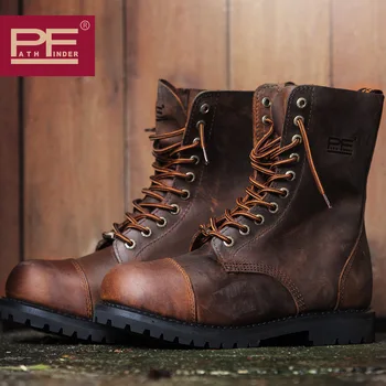 PFMen/ Модерни мотоциклетни ботуши от естествена кожа, Goodyear, Реколта британски обувки за инструменти с прорези, Работни улични обувки 