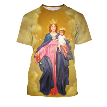 Тениска оверсайз с 3D принтом Virgin Mary За мъже и жени на Бог Обича The World, Класически религиозни тениски, Летни ежедневни ризи с къс ръкав Унисекс