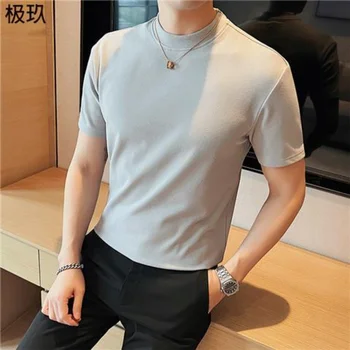 Летни удобни гладка тениски за мъже, модни дрехи с къс ръкав, гъвкави и дишащи обикновена тениска