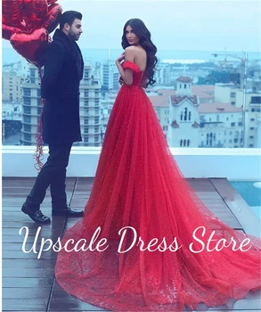 Луксозно червено вечерна рокля Арабия с открити рамене, украшенное кристали, перли, мъниста, секси рокли за абитуриентски бал в стил сладко момиче, сватбена рокля за парти