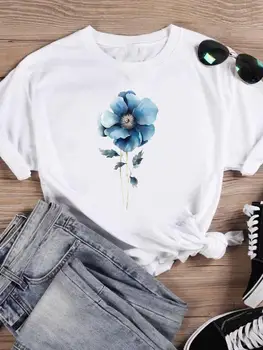Тениски с къс ръкав в акварельном флорални мотиви, модна тениска с кръгло деколте, женска тениска с изображение на анимационни герой, дамски дрехи, графична тениска