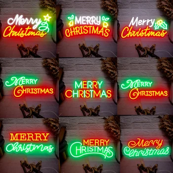 Весела Коледа Неонова реклама с Коледна Шапка Art Light за партита, детски спални, бар, пъб, клуб, led табела, Коледен декор, неонова светлина