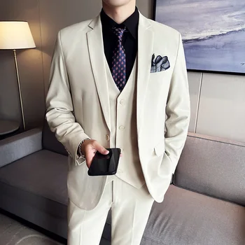 2023 Прекрасен джентълмен (костюм + жилетка + панталони) новият, модерен красив тренд на комплект от три елемента за британската парти за сватба