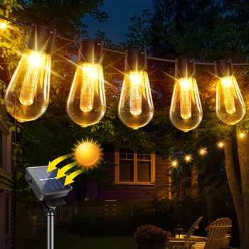 Слънчеви струнни светлини Външни непромокаеми, 10/30 лампи Нечупливи лампи Фенери за вътрешен двор с дистанционно управление 2 режима на осветление LED Solar Pow