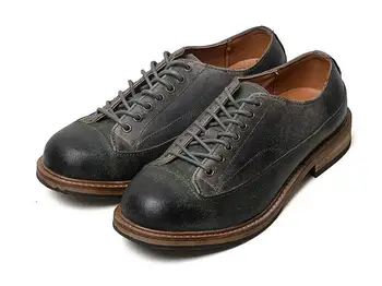 Ежедневни мъжки обувки ръчна изработка с високо берцем, мъжки обувки от естествена кожа, мъжки обувки дантела с кръгло бомбе