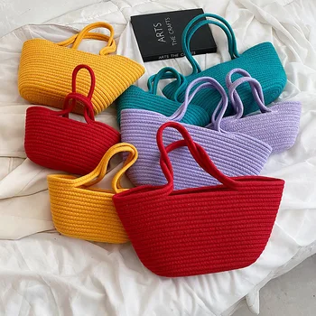 Мода на плетени чанта 2022 г., женска малка сламена чанта-тоут, Крайбрежен почивка, пътуване, свободно време, покупки, големи чанти-тоут за жени