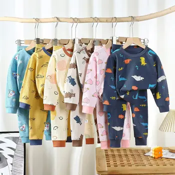 2023 Есенна пижами за момичета и момчета с хубави анимационни принтом за малки деца, детски спален костюм от две части, памук комплект