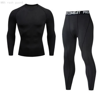Компресиране черна риза с дълъг ръкав, мъжки фланелка за бягане, гамаши за фитнес, быстросохнущий тренировъчен основен слой rashgard Male