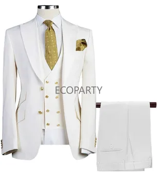 2023 Модерен Елегантен костюм на Младоженеца на Сватбен бизнес Елегантен яке 3 предмет Комплект блейзеров за господин Slim Fit Мъжки костюми