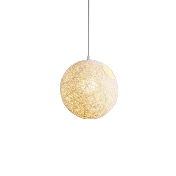 Топка полилей от бял бамбук, ратан и юта Индивидуално творчество Сферична лампа от ратан под формата на гнезда