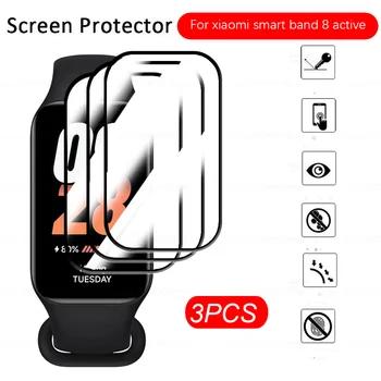 3шт 3D Извити Защитно Фолио За Xiaomi Smart Band 8 Active Band8 8Active Band8Active От Закалено Стъкло Smartband Защитно Фолио