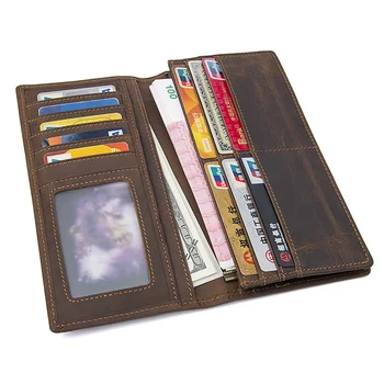 Модерен мъжки двойна портфейл, дълъг портфейл-клатч от естествена кожа, мъжки тънък удобен портфейл за монети, държач за карти, чанта