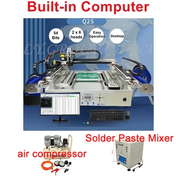 Q2S с две 6 глави, 54 бита, Пълнофункционален десктоп автоматична SMT-машина за подбор и настаняване на чипове С въздушен компресор и припой