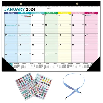 Офис списък Януари 2024 - юни 2025 Начало декор със стикери, организиращ подарък, Откъсване месечен стенен календар, семеен окачен лампа