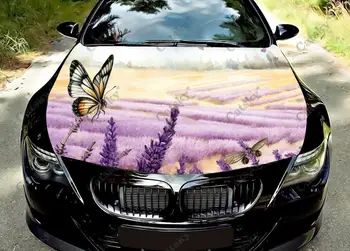 Пеперуди в лавандовом полето Винил върху предния капак на автомобила Пренасяне на винил фолио Етикети на капака на двигателя на Стикер на колата Автоаксесоари