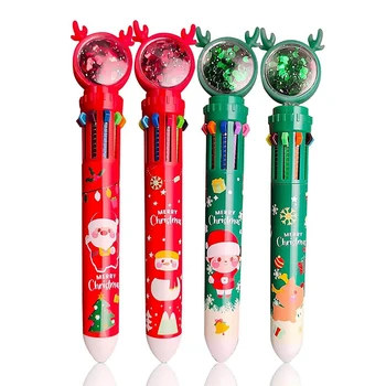 Коледни химикалки 10 цвята, плъзгаща се химикалка писалка притискателния тип, 1 бр. многоцветни светлини, коледни подаръци