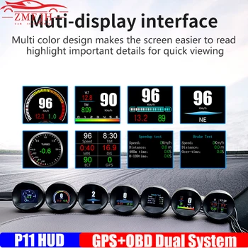 P11 OBD2 + GPS Двойна Система за Автоматично Показване на HUD Авто измерване на Скоростта Turbo Boost Temp Eletronico Сензор Четец на Код на Автомобилния Проектор за Всички автомобили