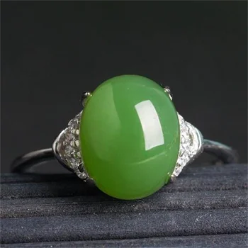 Оригинален пръстен от Яспис от сребро 925 проба, което е регулирано със сертификат, Реколта Пръстен от Зелен Хотанского нефрит, Съблазнителен Женски украса на подарък