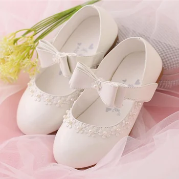 Детски обувки на принцесата в цветенце за малки момичета, училищен лък, червена лачена обувки за сватбени партита, танцови модела обувки, Обувки