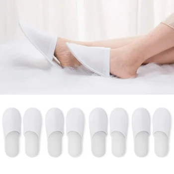 12 Двойки за еднократна употреба тапочек със затворени пръсти, за жени и мъже, тънки плюшени нескользящие чехли за еднократна употреба от матирано плюш за домашна употреба на хотел