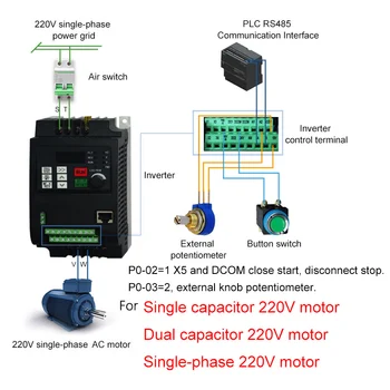Преобразувател на честота на Инвертора VFD 2.2 KW 3HP VFD За монофазни електромотори с един кондензатор 220 В, двухконденсаторного монофазни електромотори