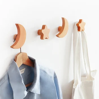 Креативен звезден кука Instagram, на вратата от буково дърво, закачалка за дрехи на задната стена, кука за дрехи и шапки, неперфорированный кука за дрехи