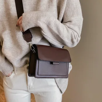 Малка чанта през рамо с капаци за жени, дамски чанти-тоут от изкуствена кожа, обикновен ежедневни дамски чанти, квадратни пътни чанти-тоут