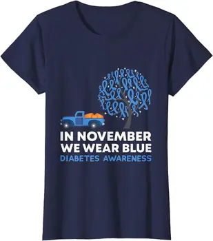 През ноември ние наденем женска тениска Truck Blue T1D Diabetes Awareness с кръгло деколте и дълги ръкави.