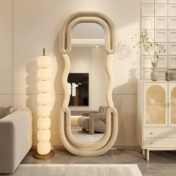 Огледало в цял ръст, от пода до тавана в кремовом стил и дизайнерско решение, интернет-знаменитост, творческа огледало за спалня в общежитието