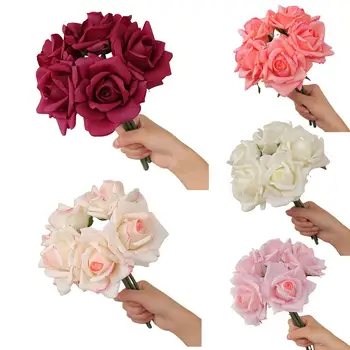 5 бр. / букет Изкуствени изкуствени цветя се Състои от Рози, настолни аранжировки, Букети, сватбени аксесоари на едро
