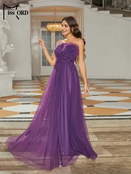 Missord/ Нови Елегантни вечерни рокли без презрамки за жени 2023, лилава вечерна рокля трапецовидна форма за бала
