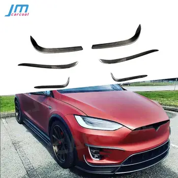 Покритие на вентилационни отвори в бронята на колата е от въглеродни влакна, ленти, ребра фарове за мъгла, фарове, Декоративни стикери за капак на Tesla Model X 2016-2018