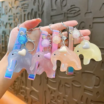 Акрилен ключодържател във формата на слон желеобразного цвят, сладък аксесоари за училищната чанта, ключодържател с анимационни кукли