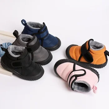 Зимни Нови памучни ежедневни обувки за момчета, водоустойчива изкуствена кожа, топли, меки, 2023, за малки момичета, обикновен детски ботильоны