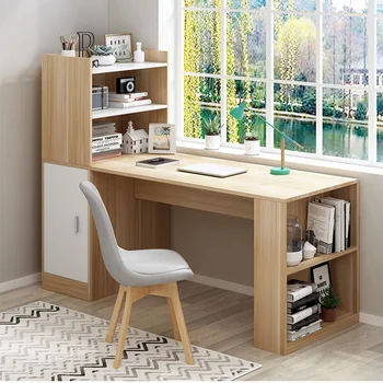 Модерни дървени мебели ъглово бюро домашен офис бюро с рафт за книги бял компютърна маса