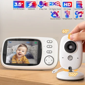 3,5-инчов електронен следи бебето с камера, IPS екран, HD Безжична гледане на деца, Детска помещение, двупосочен разговор, Бебешки телефони за нощно виждане с функция за автоматично