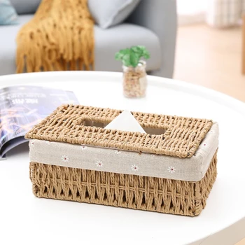 Креативната кутия за салфетки от ратан ръчно изработени, кошница за съхранение на домакински хартия, декорация на дома, в цветарски стил, Каки, 1 бр.