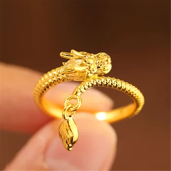 Чисто жълто злато 999 проба от 24-КАРАТОВО, мъжко бельо 3D пръстен във формата на опашката на един щастлив дракон, размерът на САЩ: 4-9