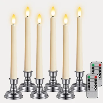 6 БРОЯ Led Конусни Свещи От Сребро Подсвечником 2 Синхронизирани Разстояние от Прозореца на Свещи, Захранван С Батерии, Украса За Дома, Трапезни Свещи