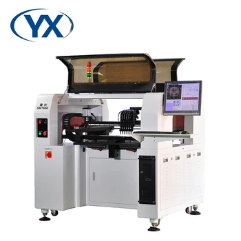 Машина за висока точност на производствения SMT-машина за ецване на печатни платки SMT660 с 6 глави + 8 с камери + 64 питателями