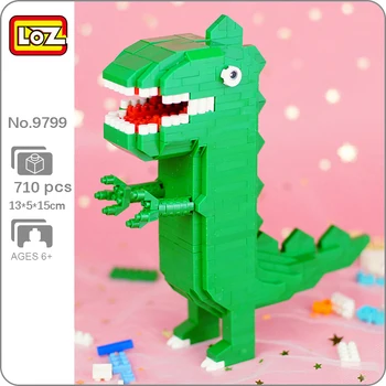 LOZ 9799 Животински Свят Зелен тиранозавър рекс Rex Динозавър Кукла 3D Модел на Мини Диамантени Блокове Тухли Строителна Играчка за Деца без Кутия