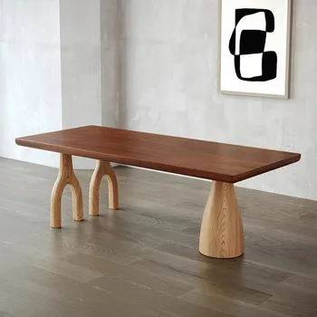 Индивидуален маса за хранене от масивно дърво Nordic white wax wood, изчистен модерен офис маса, тиха работна маса от естествено дърво