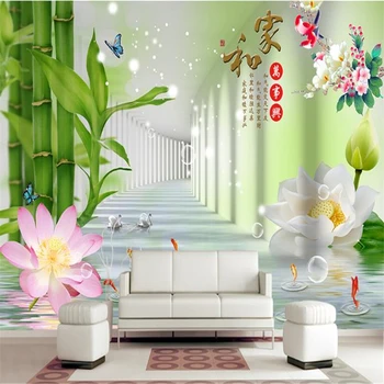 фотообои beibehang по поръчка, стенописи, стикери за стена, къщата и всичко, което е на стената с 3D-телевизор във формата на листа бамбук lotus модерен