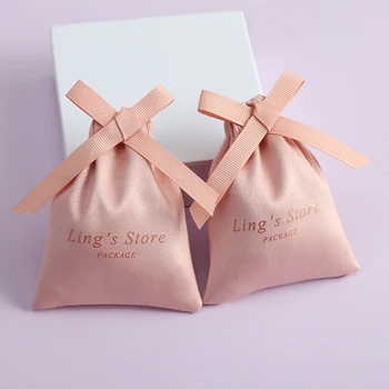 100 Персонални Розово кадифе чанта за бижута с панделка на Подарък пакети за сватбена опаковка на шоколади Коледна украса Потребителски лого