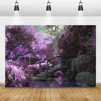 Природни пейзажи Фотографски фонове за стая Decro Цветя Дървен мост Камъни Река Фотофон фотографско студио, Фотосесии