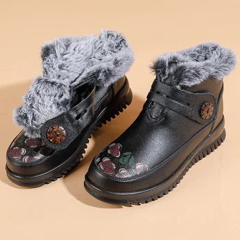 Зимна памучен обувки за мама, топло лека Удобни обувки на плоска подметка с мека подметка, нескользящие зимни обувки Bottes De Neige Femme